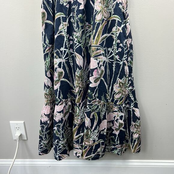 Vineyard Vines Navy Blue Floral Ruffle Midi Tank Dress Size L Smocked - Picture 10 of 12